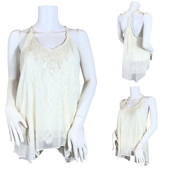 Miss Me Double Layer Lace Sequin Cream Top SZ M $89 - Picture 1 of 11